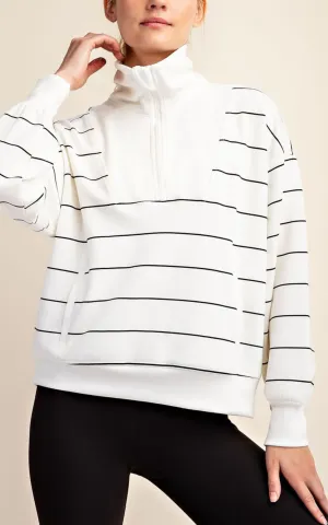 Modal Stripe Quarter Zip Mock Neck Pullover | RAE MODE
