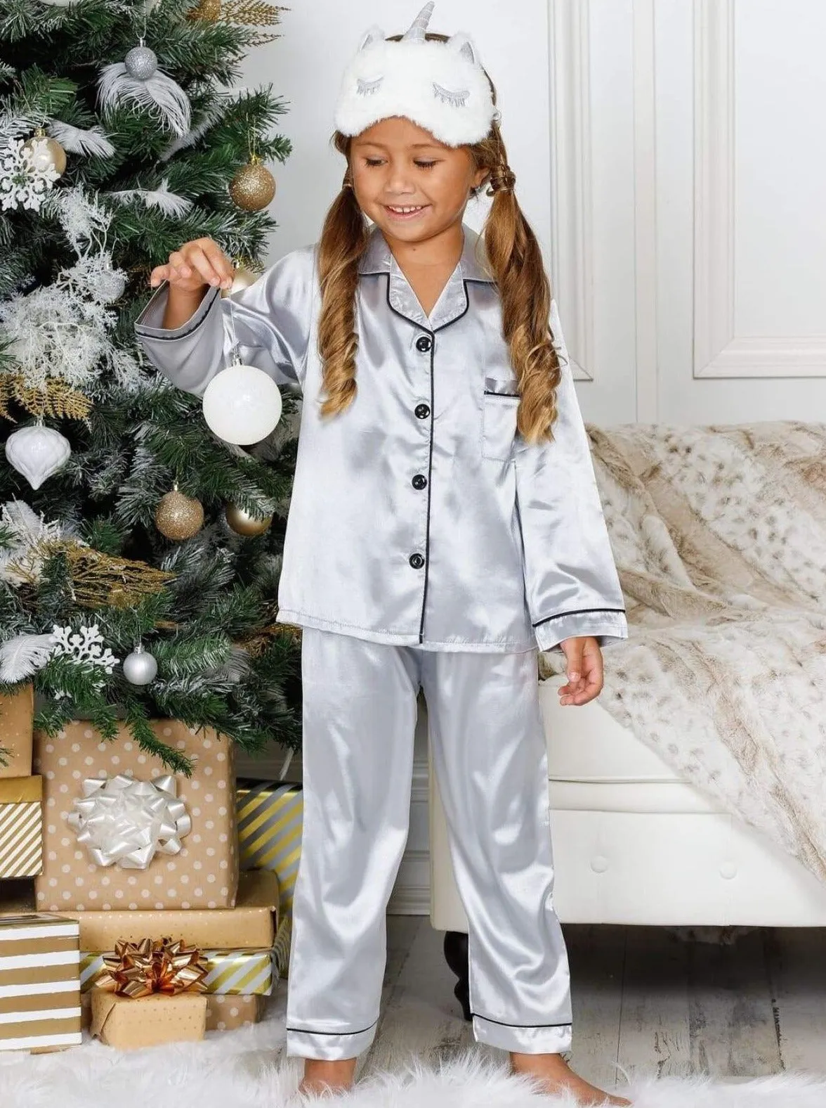 Mommy and Me Silky Long Sleeve Button Down Pajamas