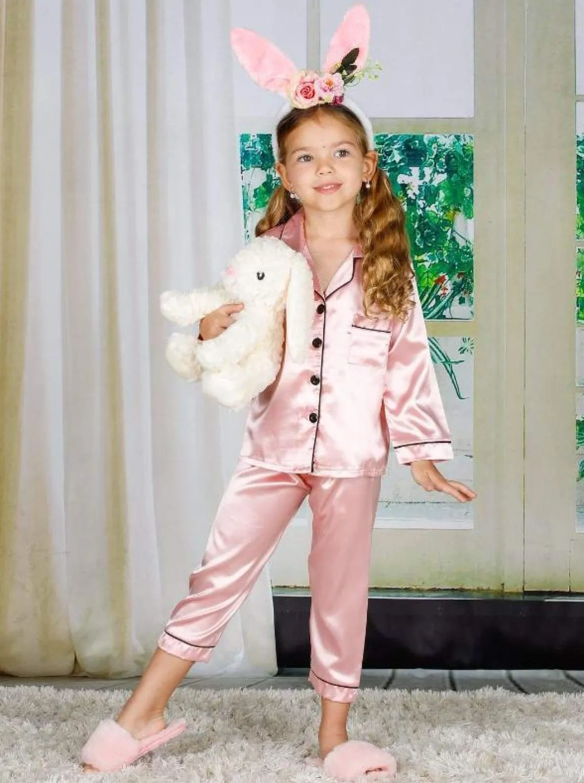 Mommy and Me Silky Long Sleeve Button Down Pajamas