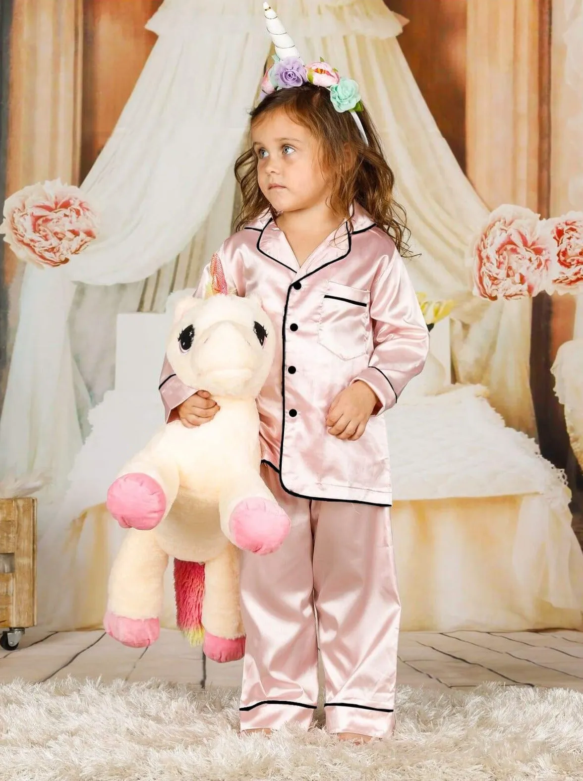 Mommy and Me Silky Long Sleeve Button Down Pajamas