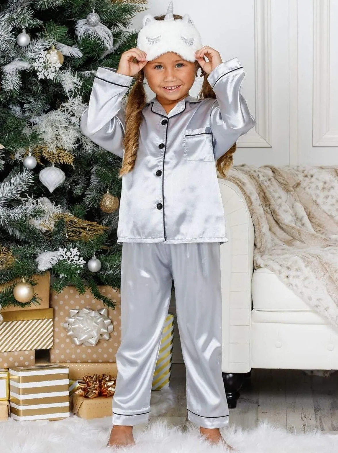 Mommy and Me Silky Long Sleeve Button Down Pajamas