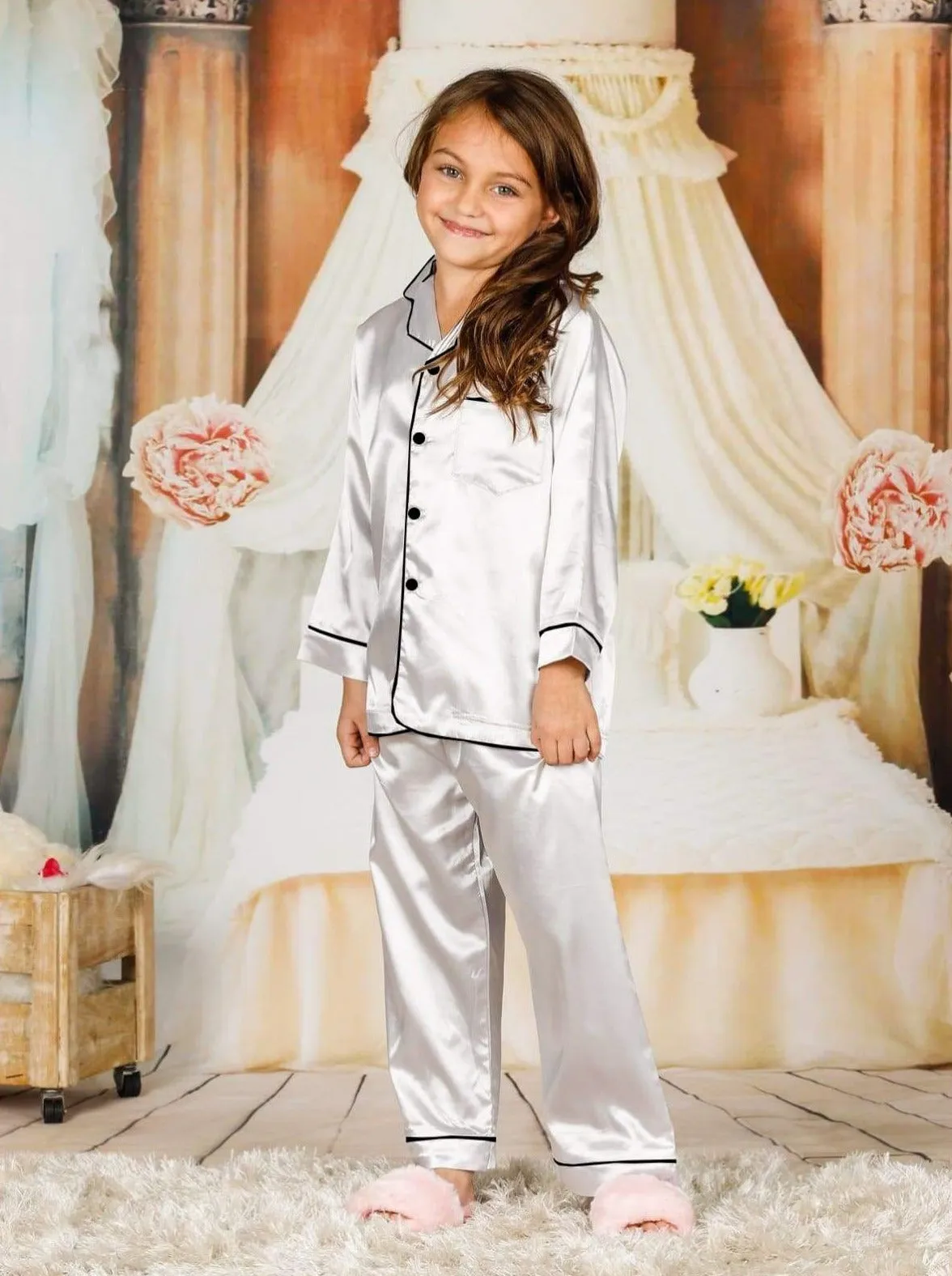 Mommy and Me Silky Long Sleeve Button Down Pajamas