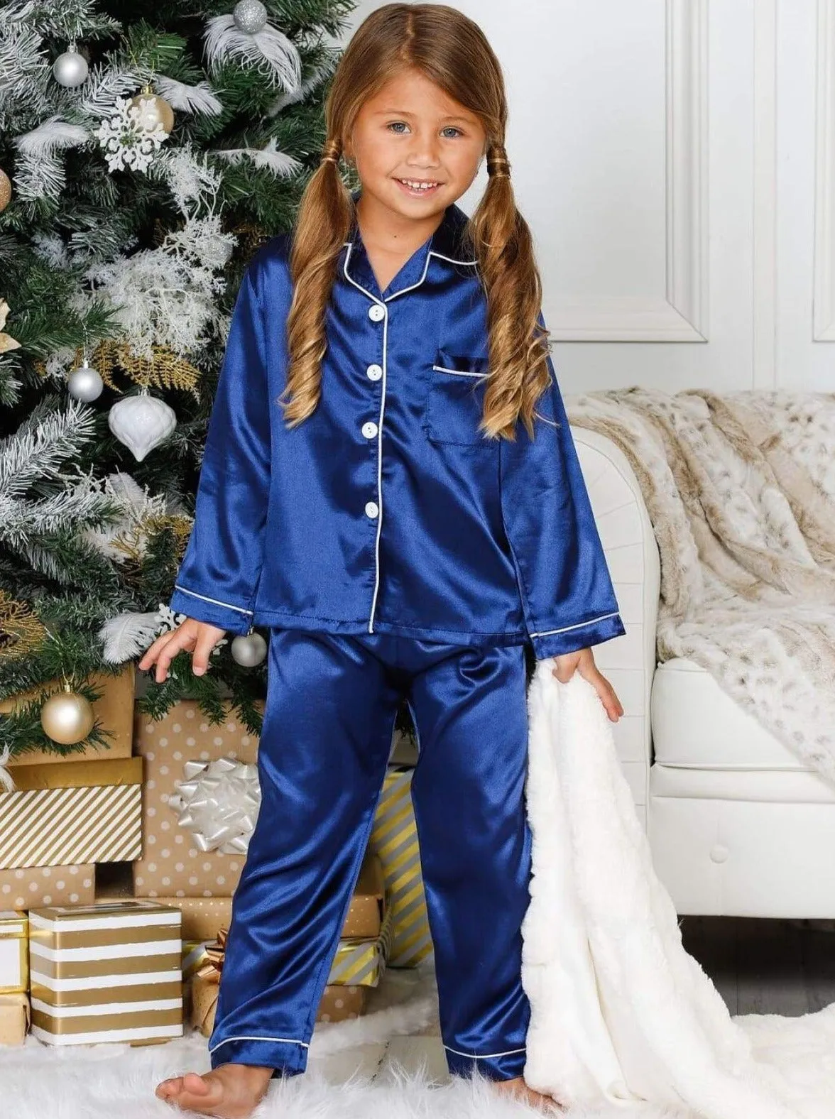 Mommy and Me Silky Long Sleeve Button Down Pajamas