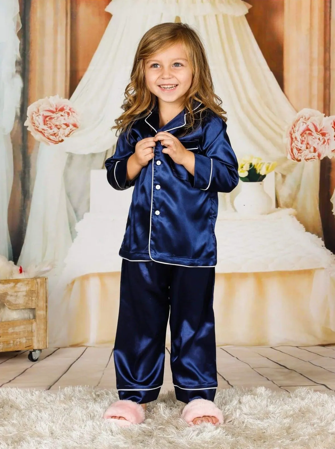 Mommy and Me Silky Long Sleeve Button Down Pajamas