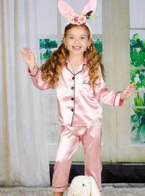 Mommy and Me Silky Long Sleeve Button Down Pajamas