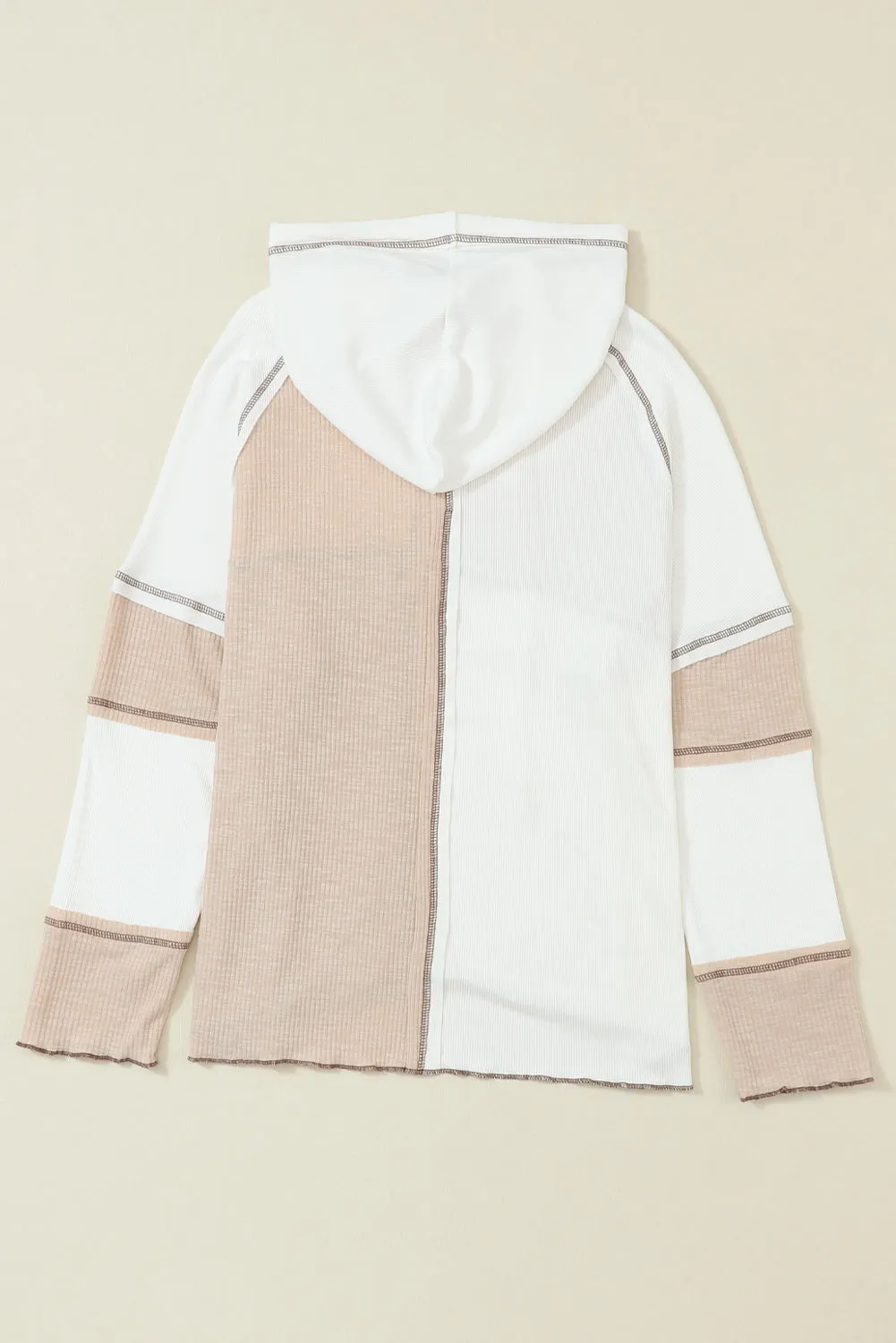 Multicolor Colorblock Seamed Ribbed Henley Hoodie