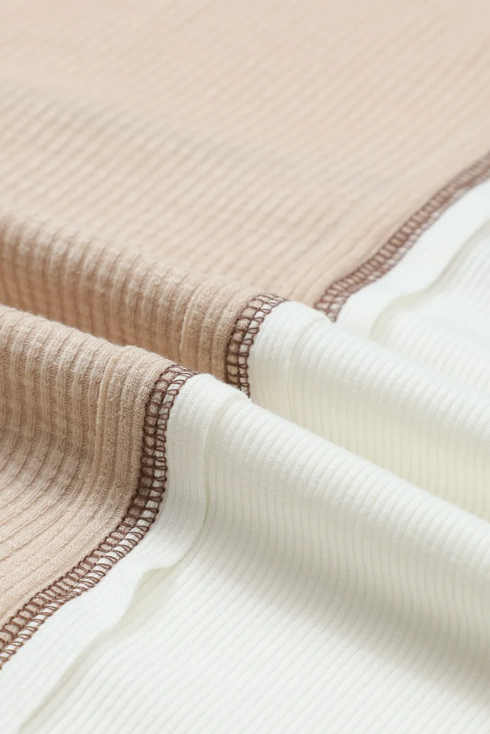 Multicolor Colorblock Seamed Ribbed Henley Hoodie