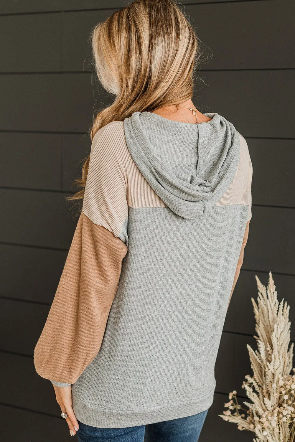 Multicolour Plus Size Colorblock Drop Shoulder Balloon Sleeve Hoodie
