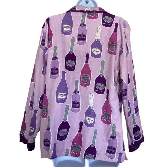 Munki Munki Purple Pajamas XXL Champagne Bottles Flannel 2 Pc Womens Size 2X NEW