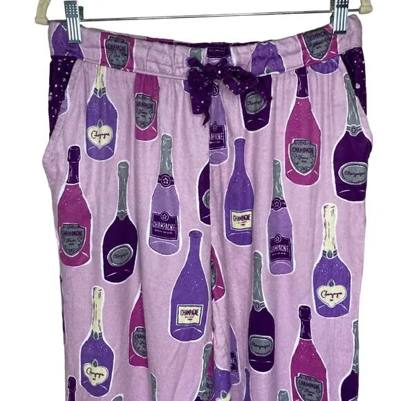 Munki Munki Purple Pajamas XXL Champagne Bottles Flannel 2 Pc Womens Size 2X NEW