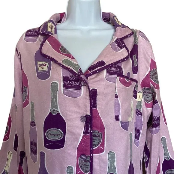 Munki Munki Purple Pajamas XXL Champagne Bottles Flannel 2 Pc Womens Size 2X NEW