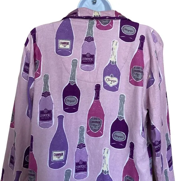 Munki Munki Purple Pajamas XXL Champagne Bottles Flannel 2 Pc Womens Size 2X NEW