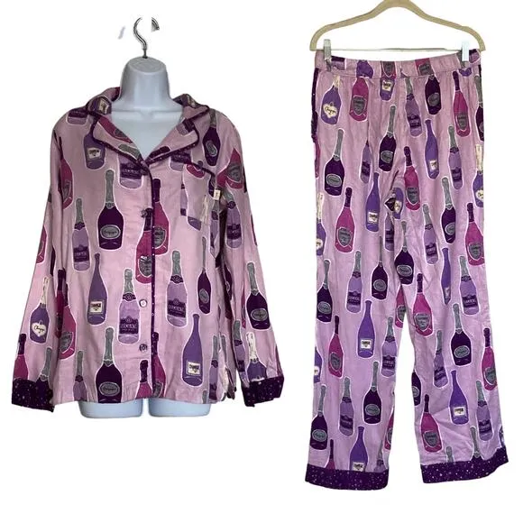 Munki Munki Purple Pajamas XXL Champagne Bottles Flannel 2 Pc Womens Size 2X NEW