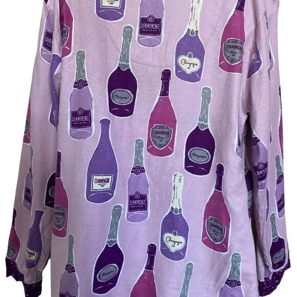 Munki Munki Purple Pajamas XXL Champagne Bottles Flannel 2 Pc Womens Size 2X NEW