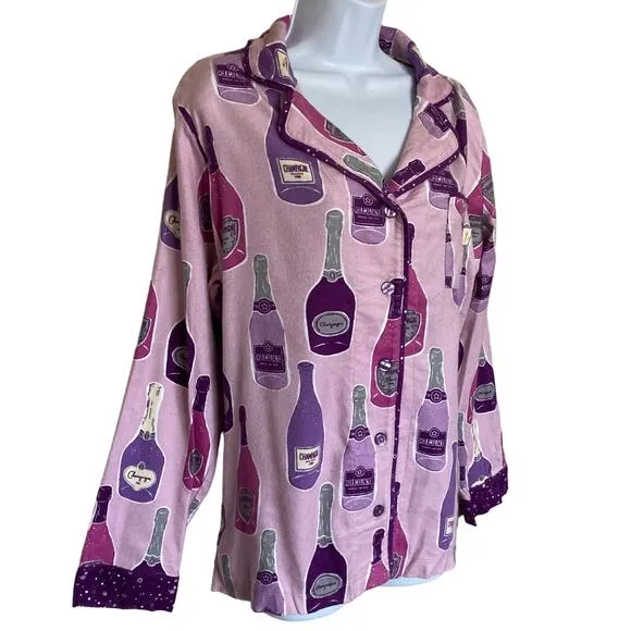 Munki Munki Purple Pajamas XXL Champagne Bottles Flannel 2 Pc Womens Size 2X NEW