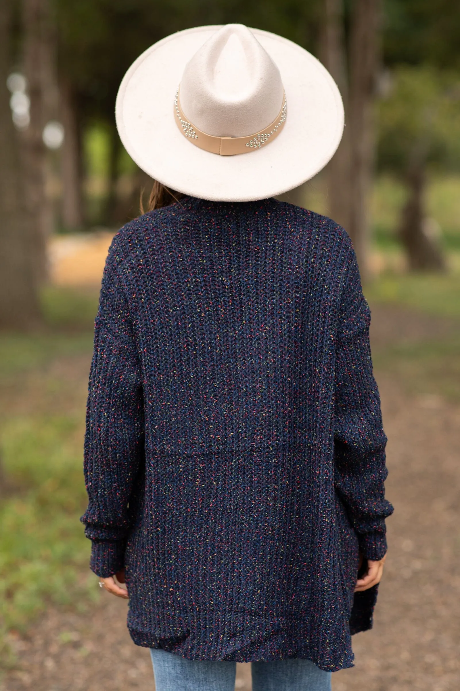 Navy Multicolor Popcorn Cardigan