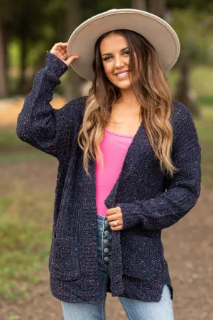 Navy Multicolor Popcorn Cardigan