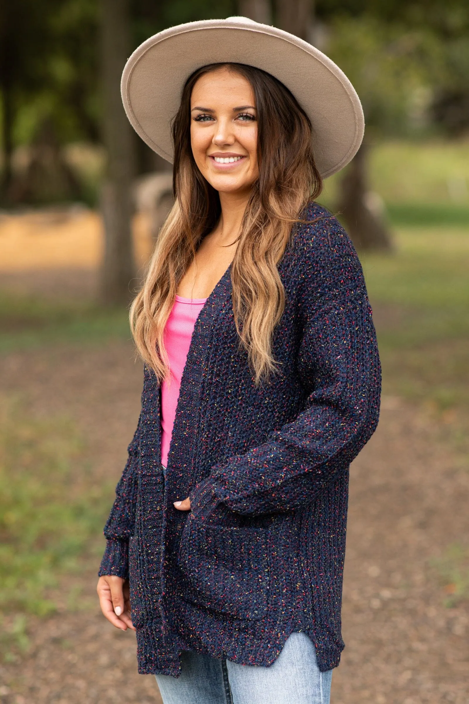 Navy Multicolor Popcorn Cardigan