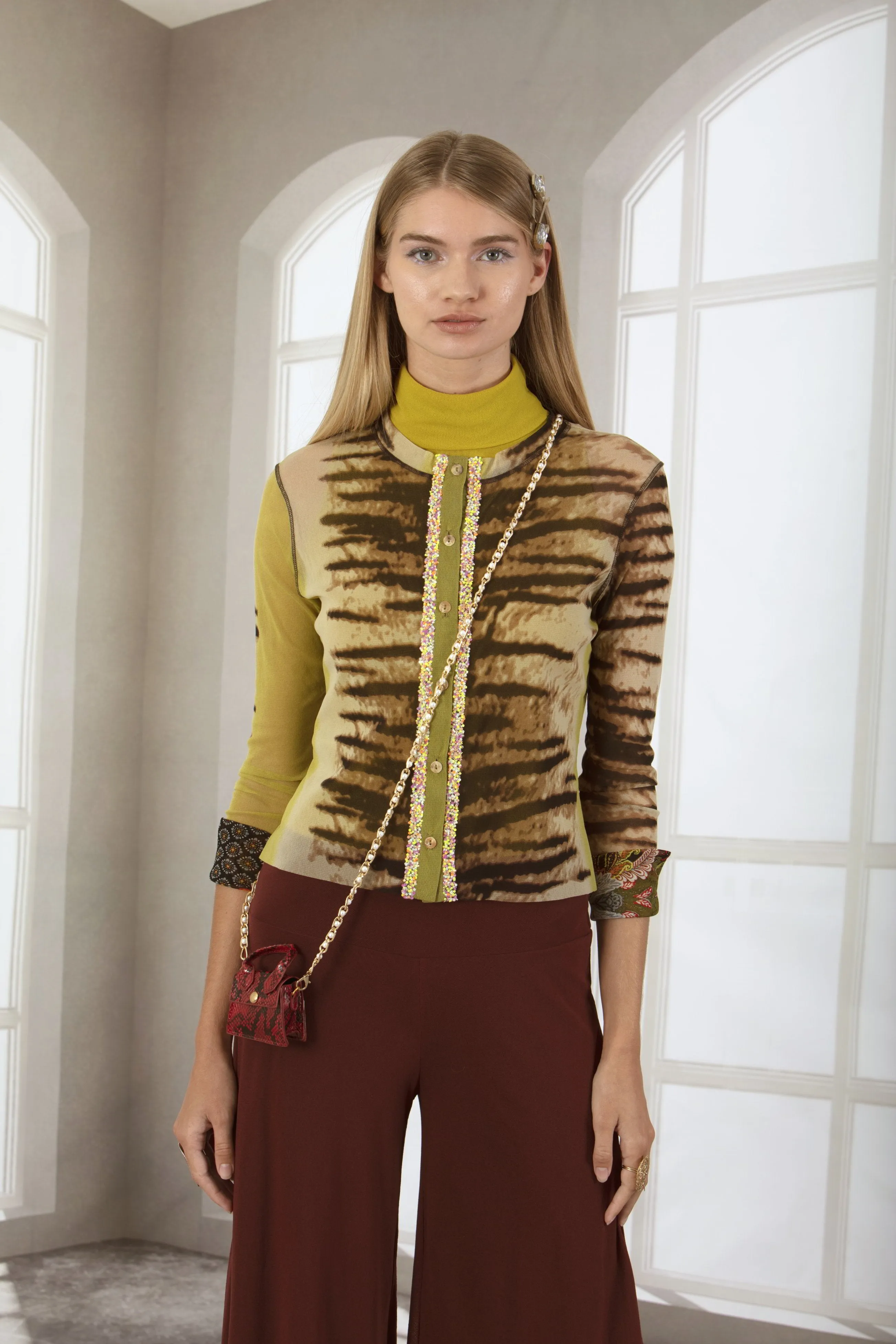 Nebraska Cropped Cardigan Beaded Front