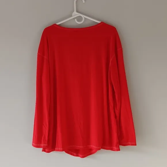 NEW NoraCora Jersey Sleep Shirt Lounge Pajama Top Books Tea Owl Red Extra Large