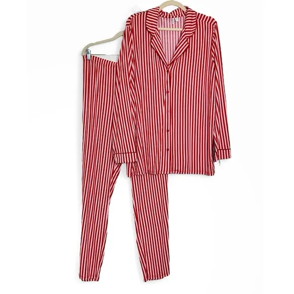 NEW Nordstrom Moonlight eco tencel pajamas in Red Barbados Ticking Stripe