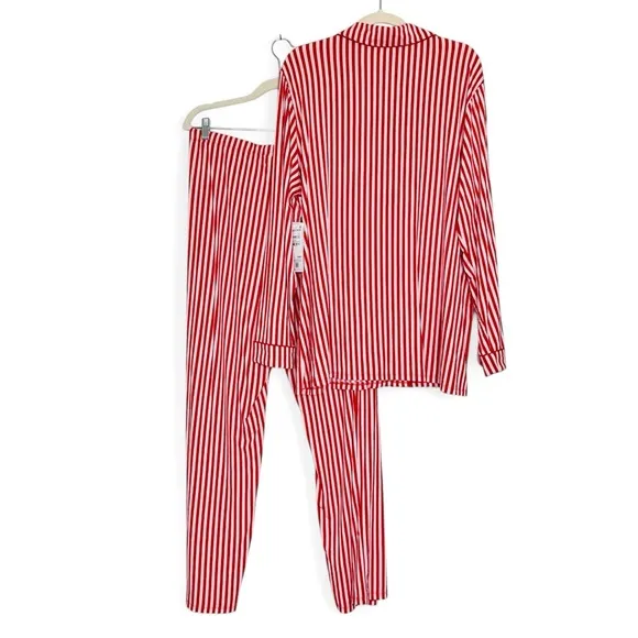 NEW Nordstrom Moonlight eco tencel pajamas in Red Barbados Ticking Stripe