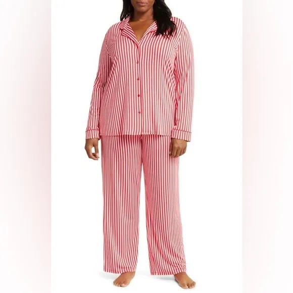 NEW Nordstrom Moonlight eco tencel pajamas in Red Barbados Ticking Stripe