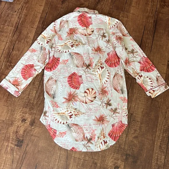 NEW The Lazy Poet sissy boyfriend shirt pajama button down dress pink seashells