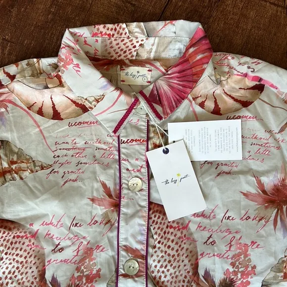 NEW The Lazy Poet sissy boyfriend shirt pajama button down dress pink seashells