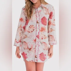 NEW The Lazy Poet sissy boyfriend shirt pajama button down dress pink seashells