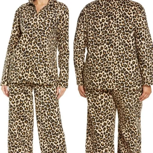 Nordstrom Leopard Print Flannel Patchwork Pajamas NWT Small