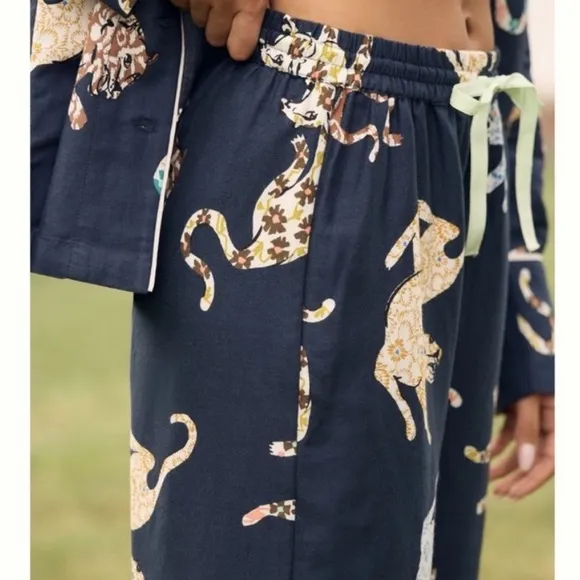 NWT Anthropologie Cecilia Pettersson Flannel Animal Print Pajama Pants Bottoms L