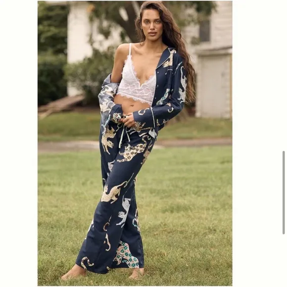 NWT Anthropologie Cecilia Pettersson Flannel Animal Print Pajama Pants Bottoms L