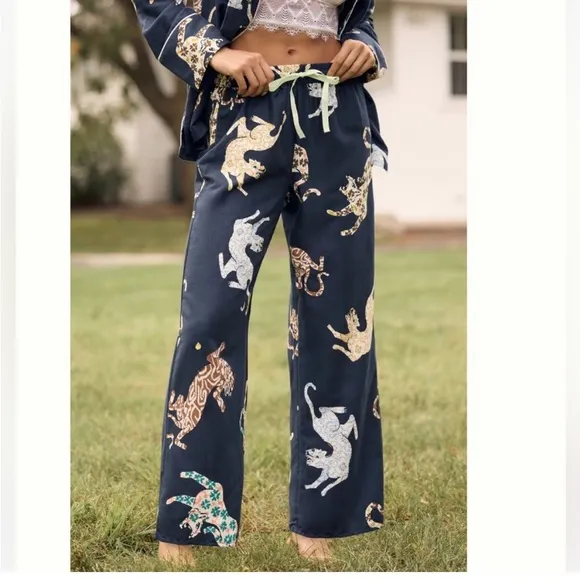 NWT Anthropologie Cecilia Pettersson Flannel Animal Print Pajama Pants Bottoms L