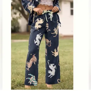 NWT Anthropologie Cecilia Pettersson Flannel Animal Print Pajama Pants Bottoms L