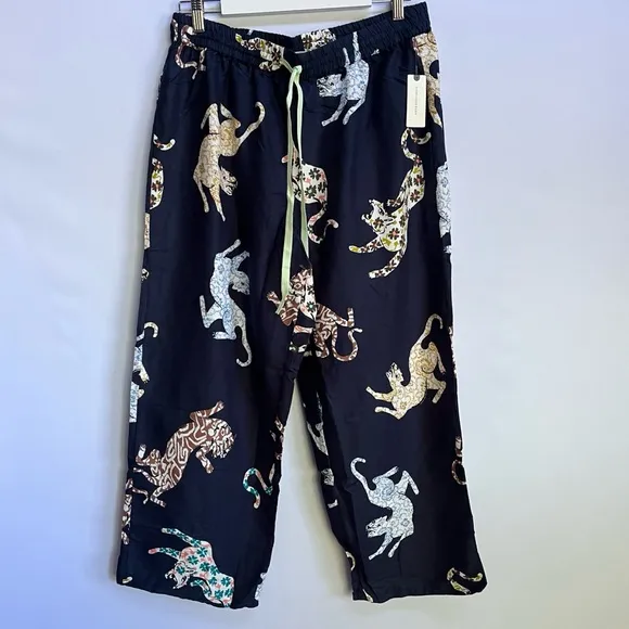 NWT Anthropologie Cecilia Pettersson Flannel Animal Print Pajama Pants Bottoms L