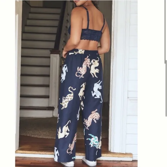 NWT Anthropologie Cecilia Pettersson Flannel Animal Print Pajama Pants Bottoms L