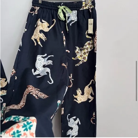 NWT Anthropologie Cecilia Pettersson Flannel Animal Print Pajama Pants Bottoms L