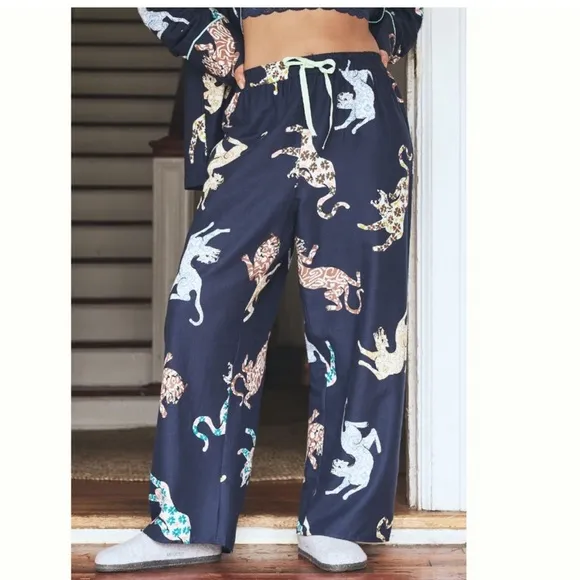 NWT Anthropologie Cecilia Pettersson Flannel Animal Print Pajama Pants Bottoms L