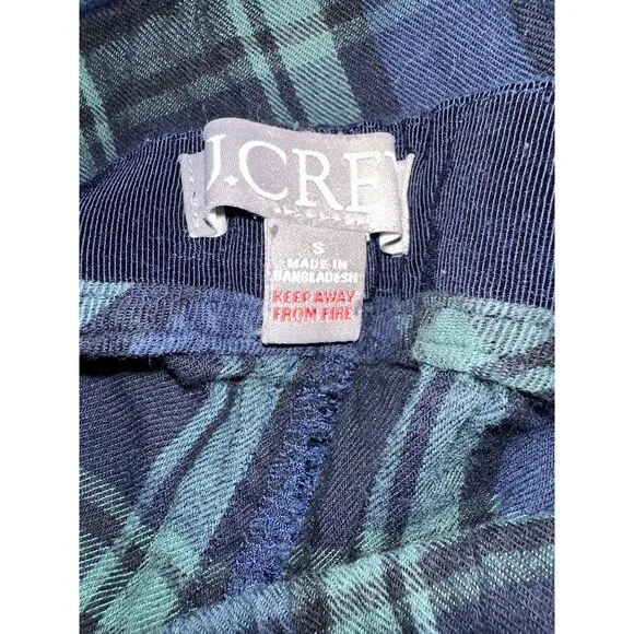 NWT J. crew Green &amp; Navy Plaid Flannel Pajamas Size Small