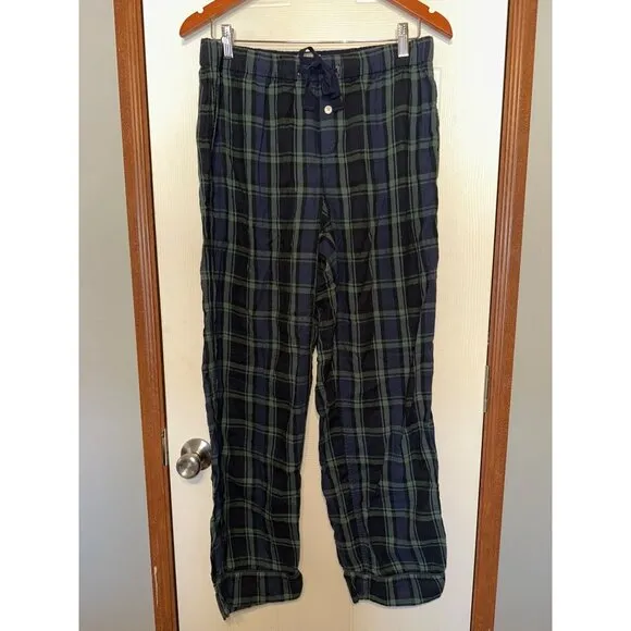 NWT J. crew Green &amp; Navy Plaid Flannel Pajamas Size Small