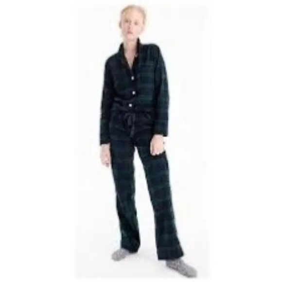 NWT J. crew Green &amp; Navy Plaid Flannel Pajamas Size Small
