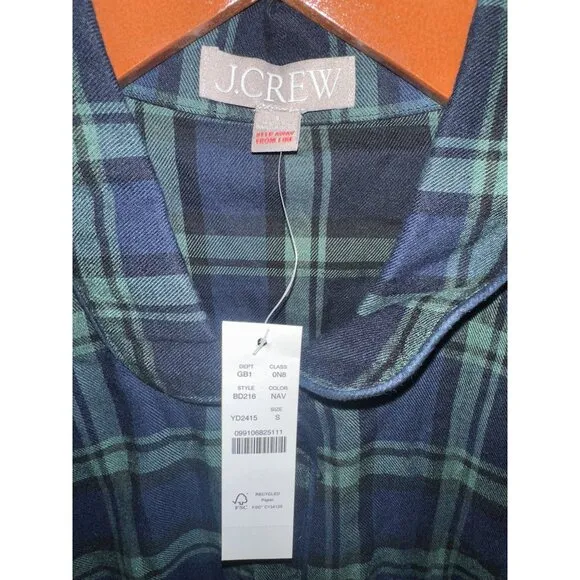 NWT J. crew Green &amp; Navy Plaid Flannel Pajamas Size Small