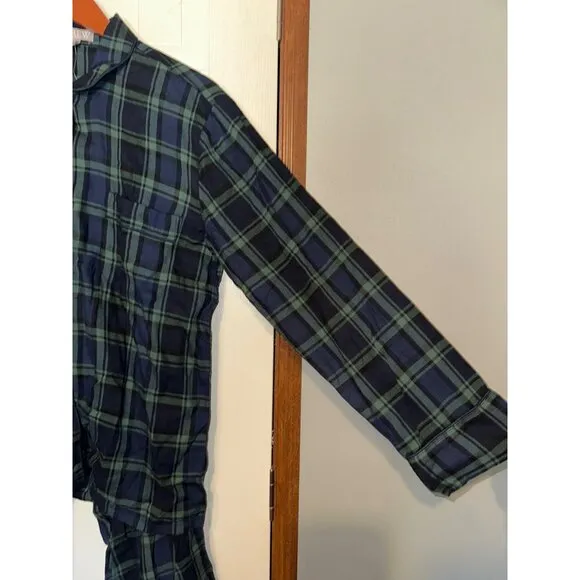 NWT J. crew Green &amp; Navy Plaid Flannel Pajamas Size Small
