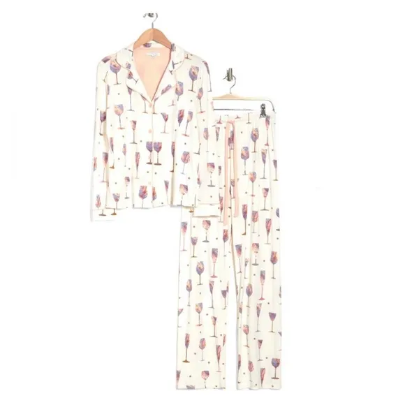 NWT PJ Salvage Long Sleeve Wine Life Button-Up Shirt &amp; Pants Pajamas (Sz M)
