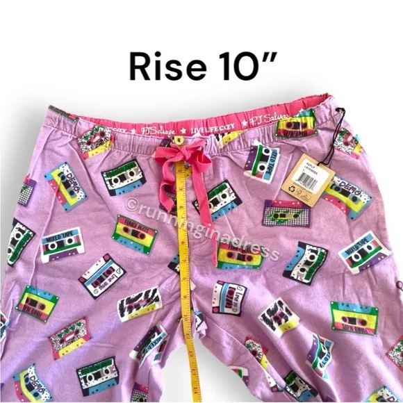 NWT PJ Salvage Mix Tape Flannel Pajama Bottoms In Lavender Size Large
