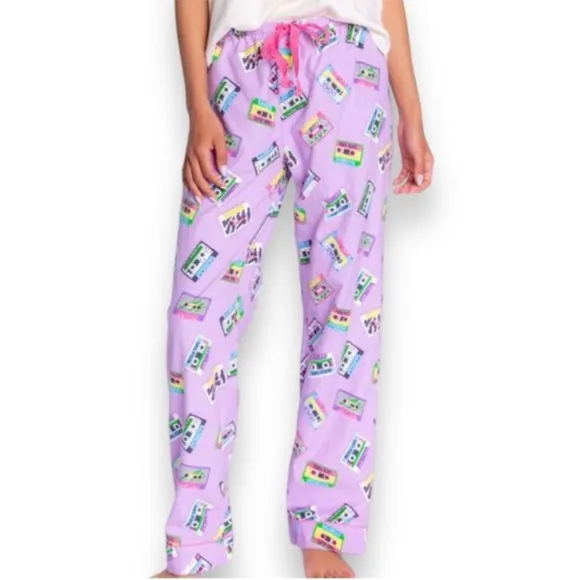 NWT PJ Salvage Mix Tape Flannel Pajama Bottoms In Lavender Size Large