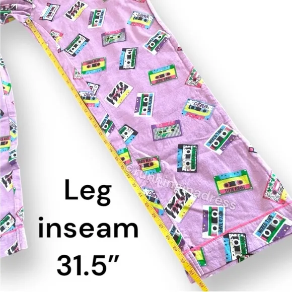 NWT PJ Salvage Mix Tape Flannel Pajama Bottoms In Lavender Size Large