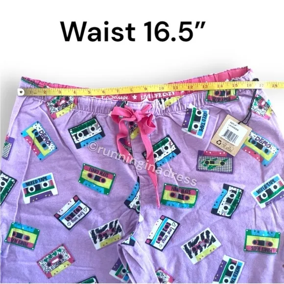 NWT PJ Salvage Mix Tape Flannel Pajama Bottoms In Lavender Size Large