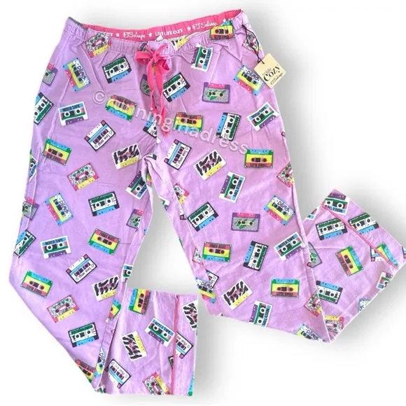 NWT PJ Salvage Mix Tape Flannel Pajama Bottoms In Lavender Size Large